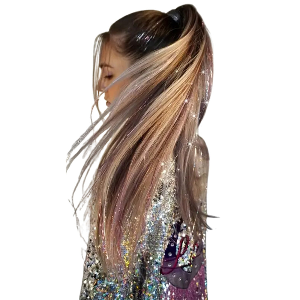12-Piece Hair Tinsel Clip Kit Sparkly Fairy Hair Extensions for Glamorous Styling Silver