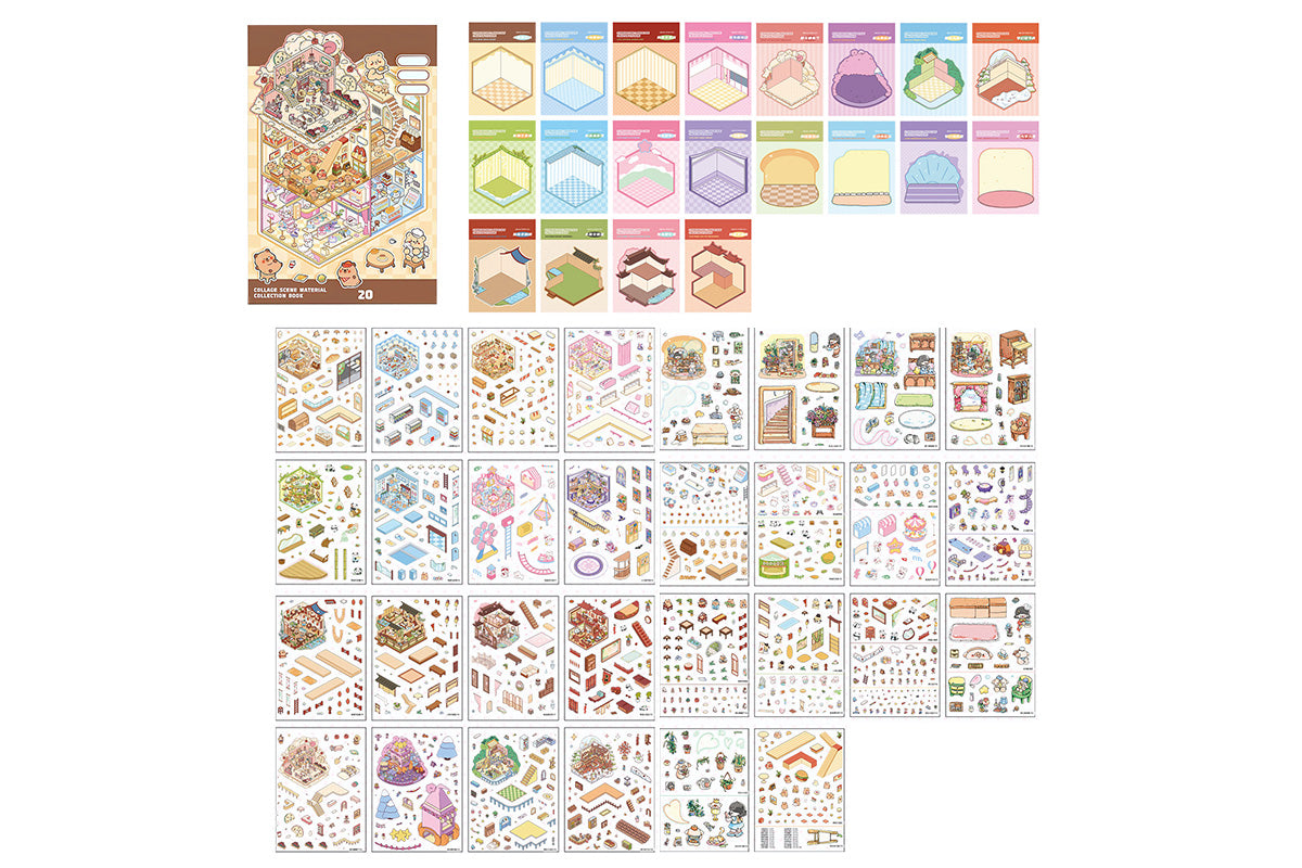 2Sets DIY Sticker Kit 3D Miniature Scene Stickers with 20 Cartoon Stickers for Adult Little Ones
