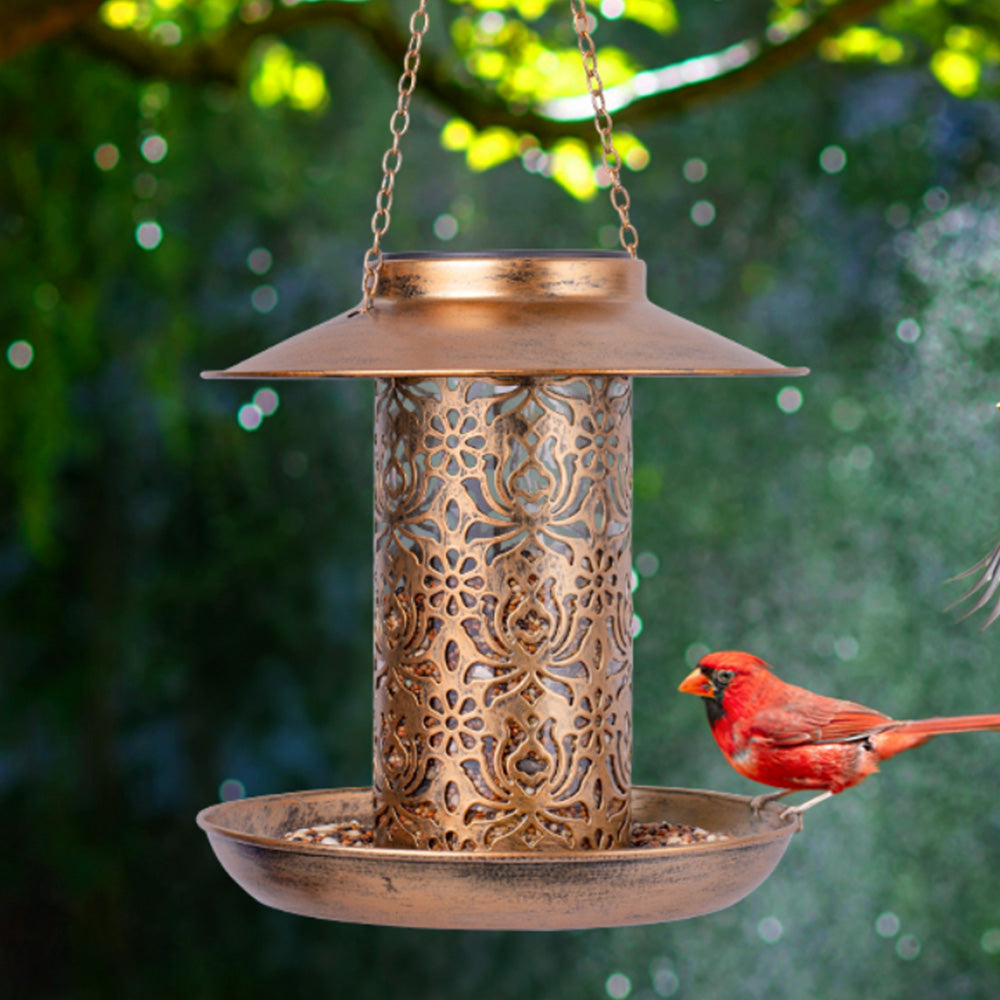 2-in-1 Solar Bird Feeder for Outside Hanging Wild Bird Feeders with Solar Light for Garden Yard Decor