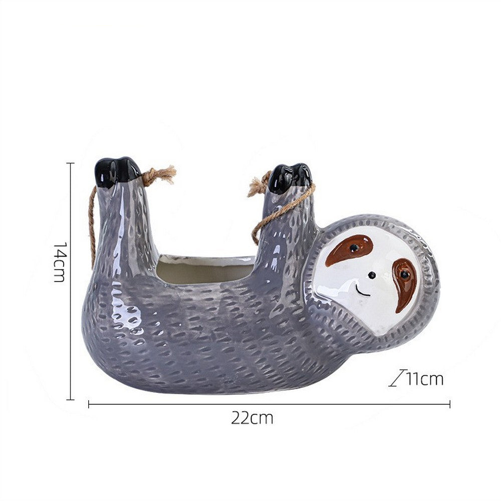 Sloth Hanging Planters Pots Cute Wall Planter Succulent Air Plants Cactus Ceramic Flower Pot-Gray