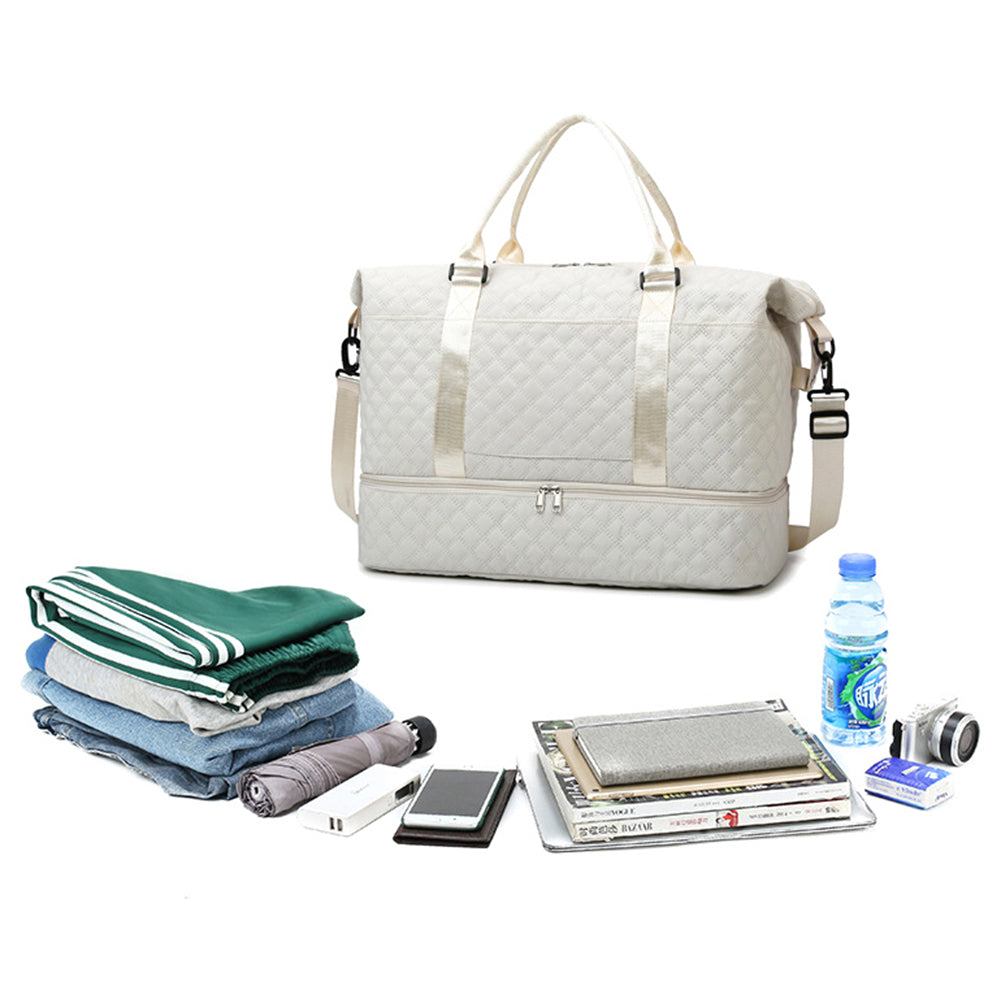 2Pcs Travel Bag Set Duffel Bag with Toiletry Bag White
