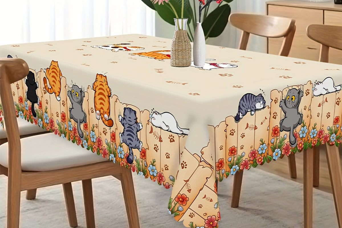 Cute Cat Tablecloth Dining Table Cover Polyester Tablecover -Rectangle Tablecloth