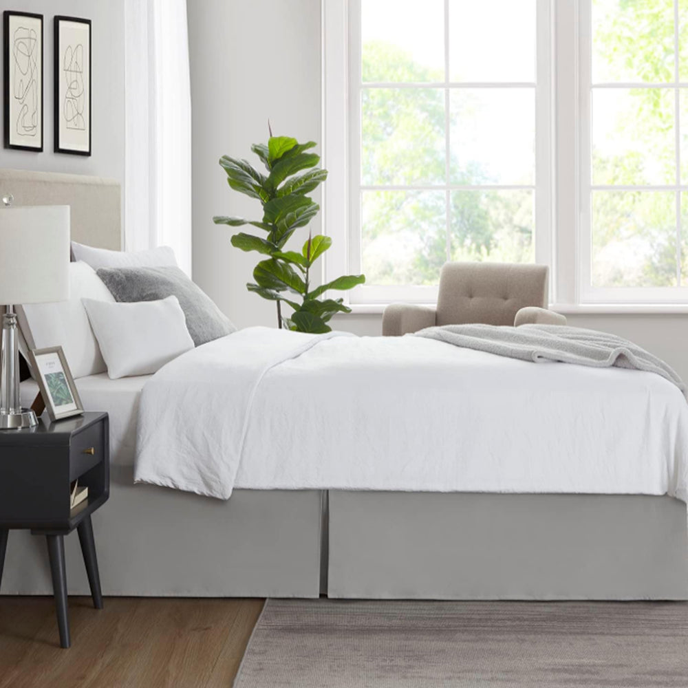 Pleated Bed Skirt Easy Fit Bed Drop Wrap Light Grey