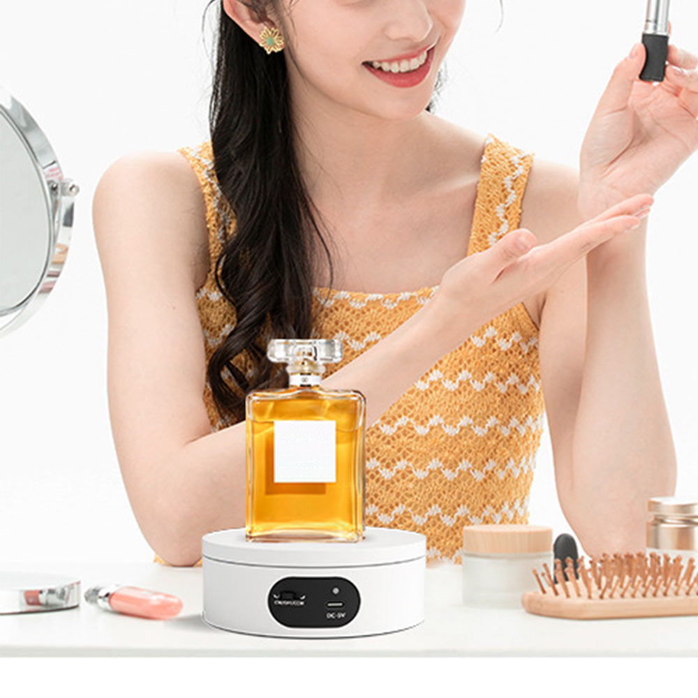 12cm Rotating Display Stand Dual Power Supply Turntable for Showcasing Cups Jewelry White