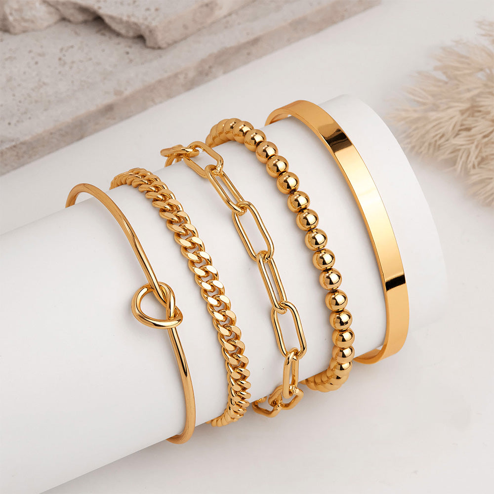 5PCS Gold Multi Layered Bracelets Stackable Gold Bangles Bracelet For Women