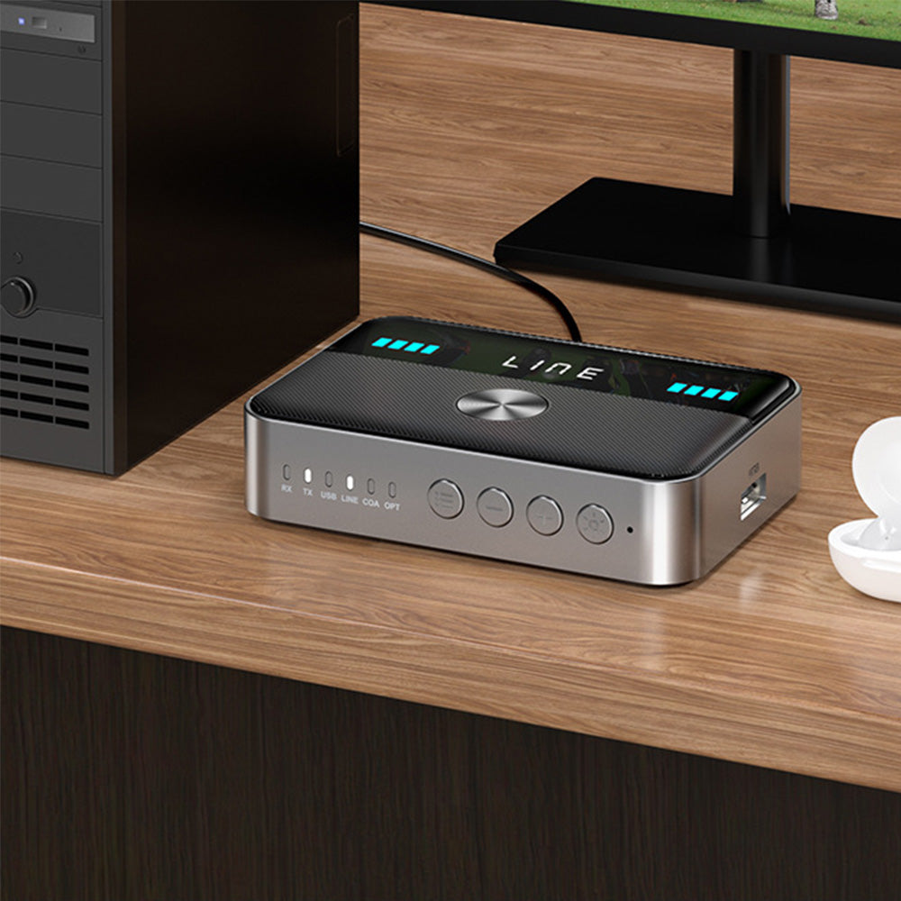 Wireless Bluetooth 5.3 Audio Transmitter Receiver 2-in-1 Audio Adapter with LED Display AUX RCA Coaxial Optical USB Input