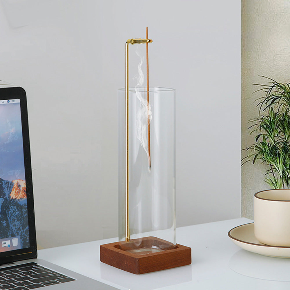 Anti-Ash Incense Holder  Glass Incense Burner with Wooden Base Meditation Yoga Spa Room Decor