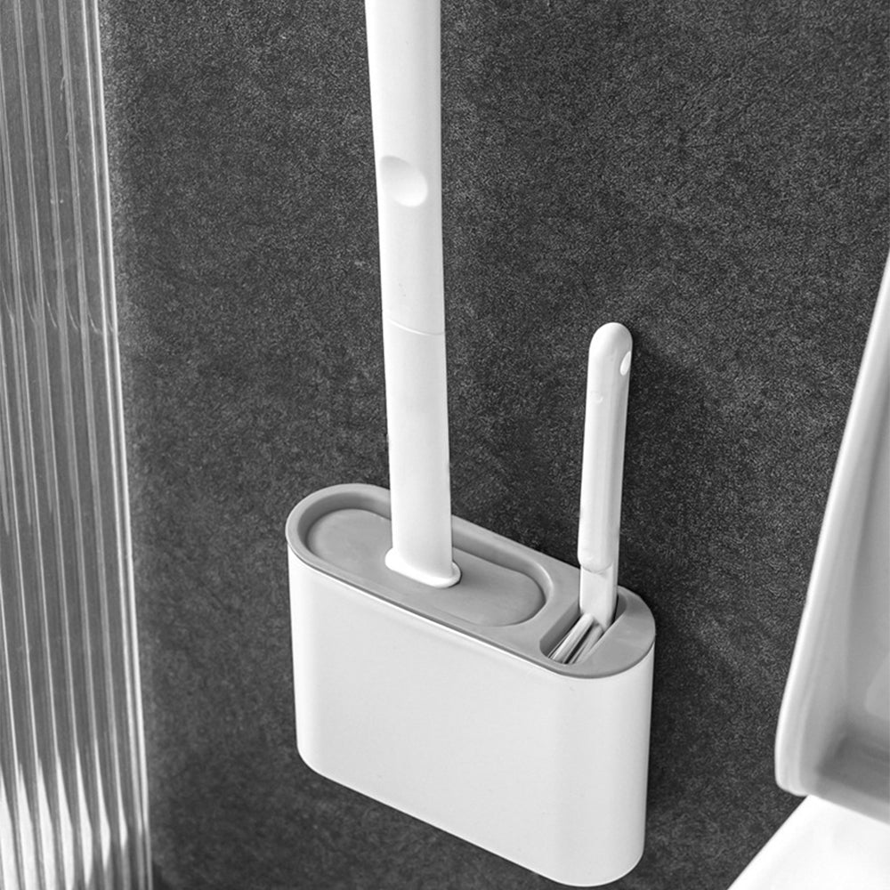 2 Piece 2in1 Bathroom Toilet Brush Holder Cleaning Brush Set