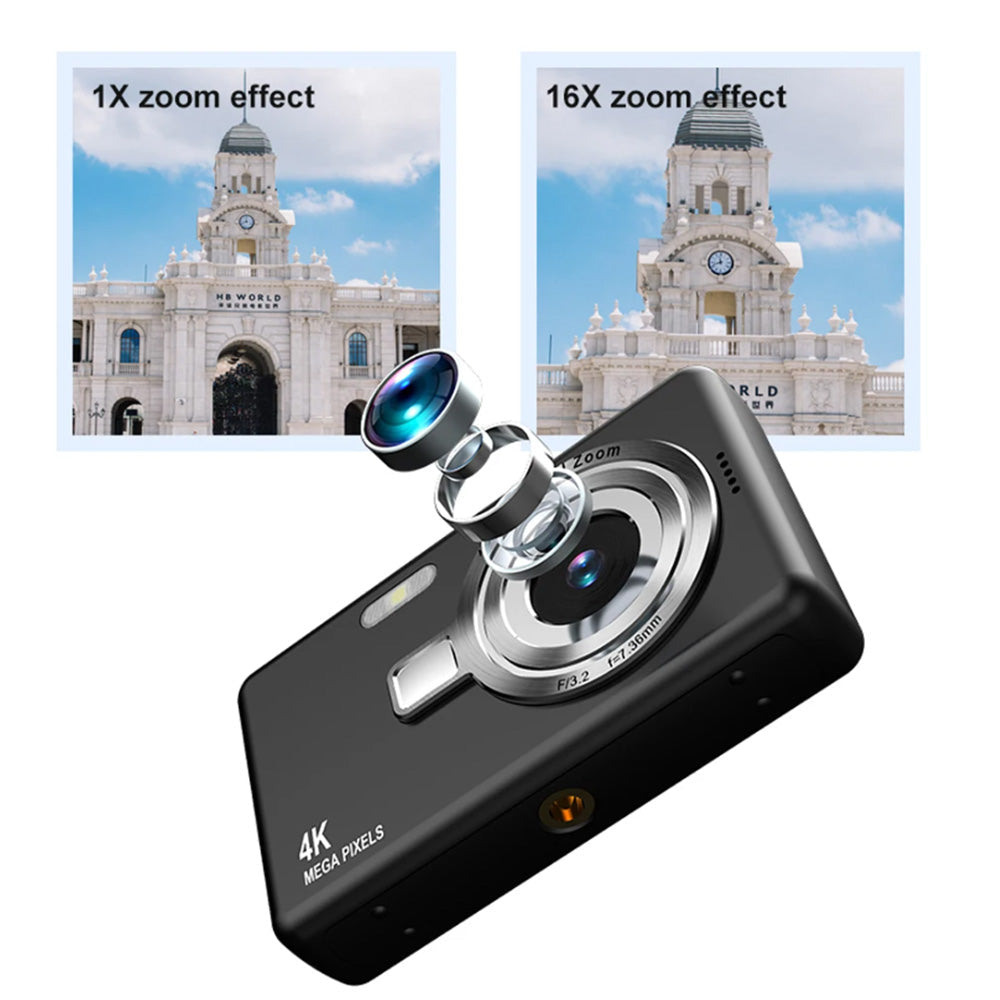 4K HD 1080P Digital Camera Retro Video Camera for Kids Beginners with 32GB TF Card Black