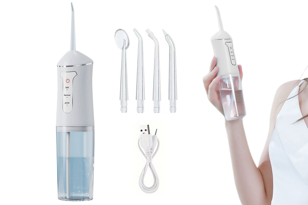 Cordless Electric Water Flosser Teeth Cleaner Floss Irrigator With 4 Jet Tips-White