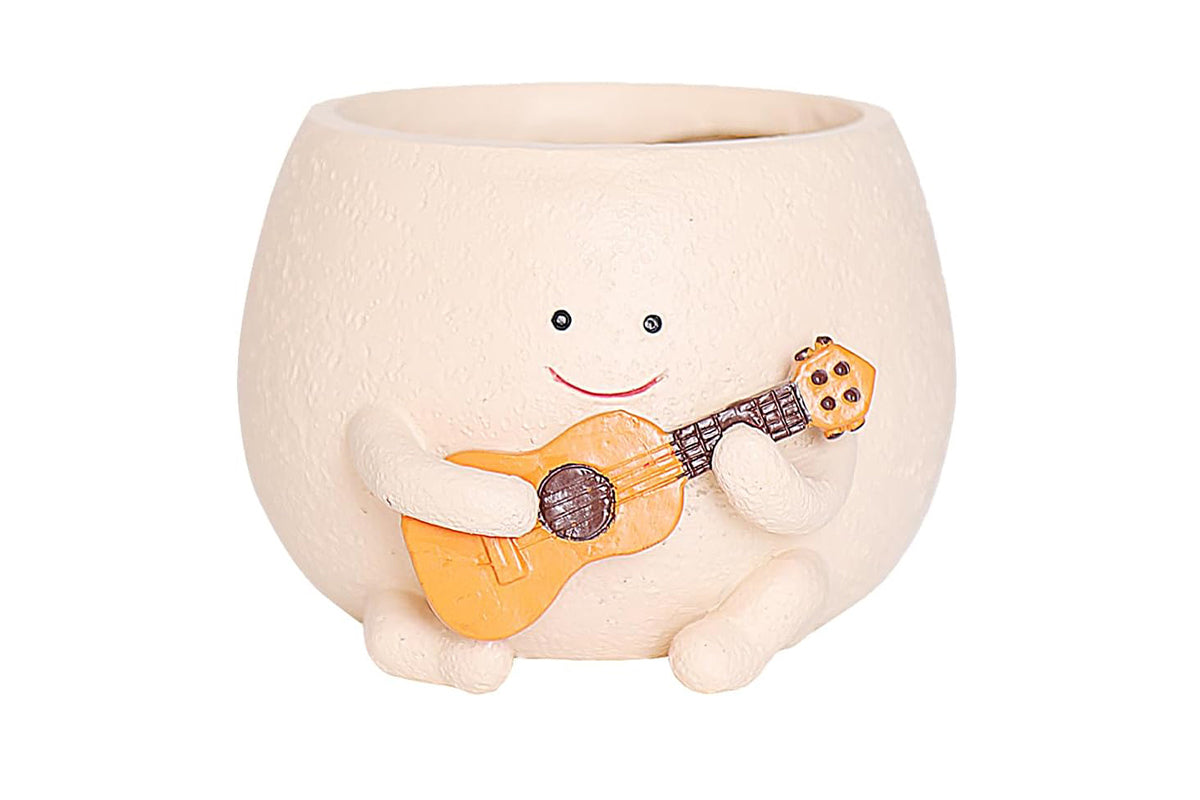 2Pcs Smily Face Planter Pot with Drainage Hole Cute Resin Head Planters Unique Guitar Succulent Pots for Indoor Outdoor Plants Gift-Each of Size
