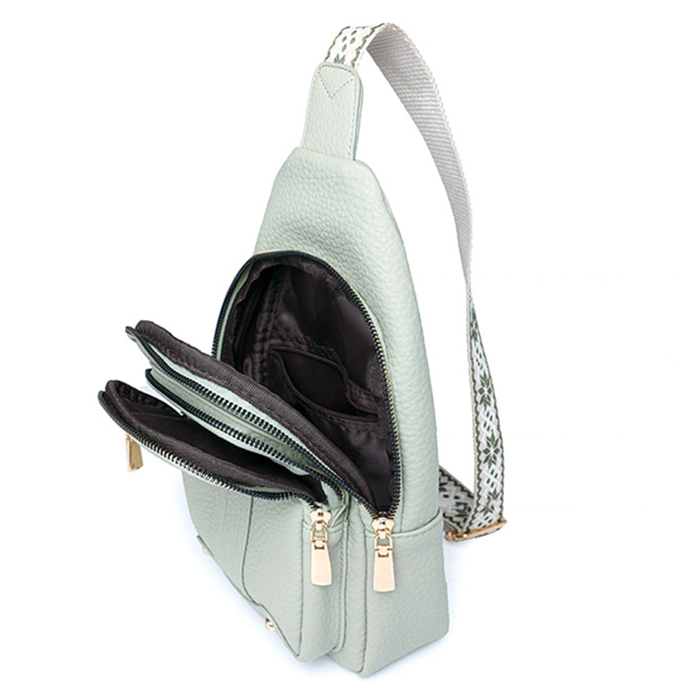 Women Sling Backpack Anti Theft Crossbody Bags with Adjustable Strap 5 Compartments Light Green