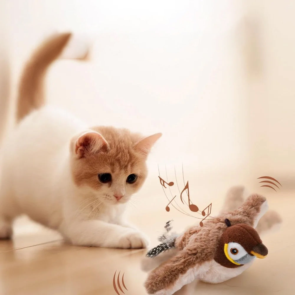 Cat Squeaky Toys Rechargeable Interactive Cat Toy Touch Activated Kitten Plush Pet Toys Brown