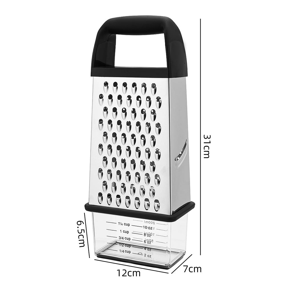 Box Grater with Container Stainless Steel Coarse Fine Slicer Non Slip Base