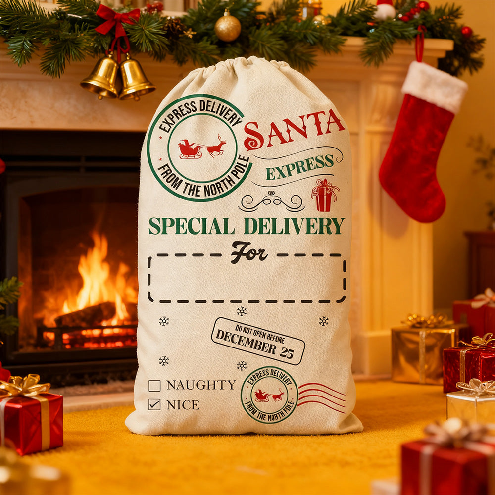 Christmas Gift Canvas Bags Santa Sacks with Drawstring Closure Style 2