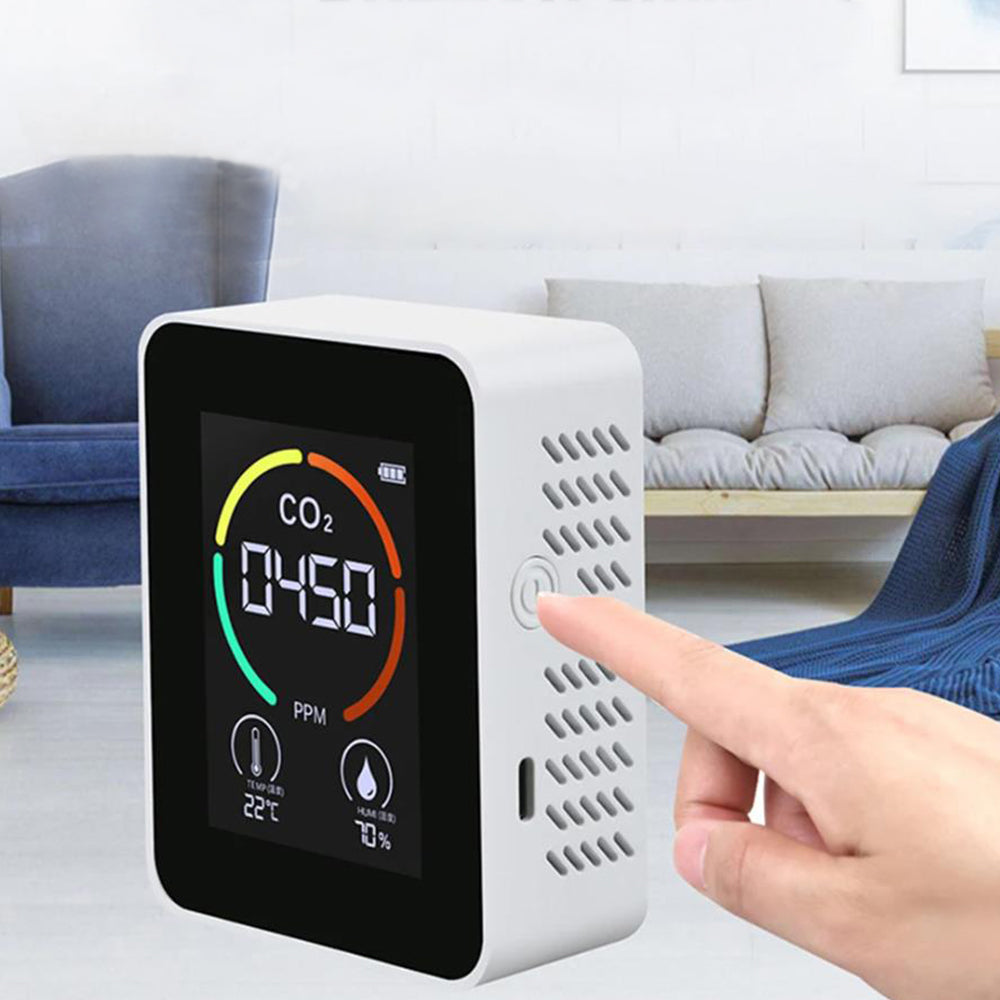3-in-1 Air Quality Monitor CO2 Meter Temperature Humidity Carbon Dioxide Detector White