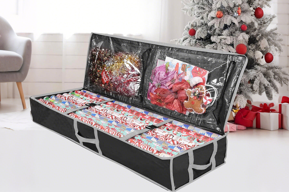 Wrapping Paper Storage Container Gift Wrap Organizer for Ribbon Accessories -Black