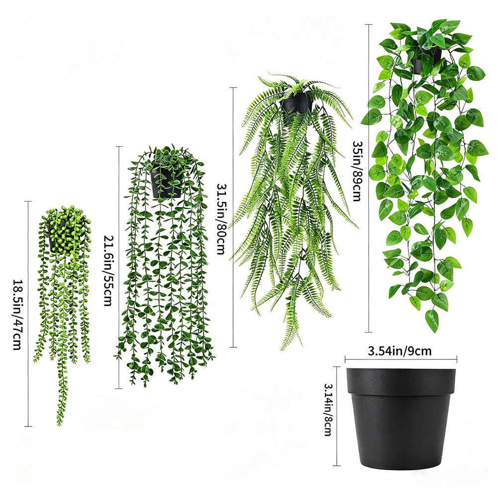 4 PCS Fake Hanging Plants with Pots