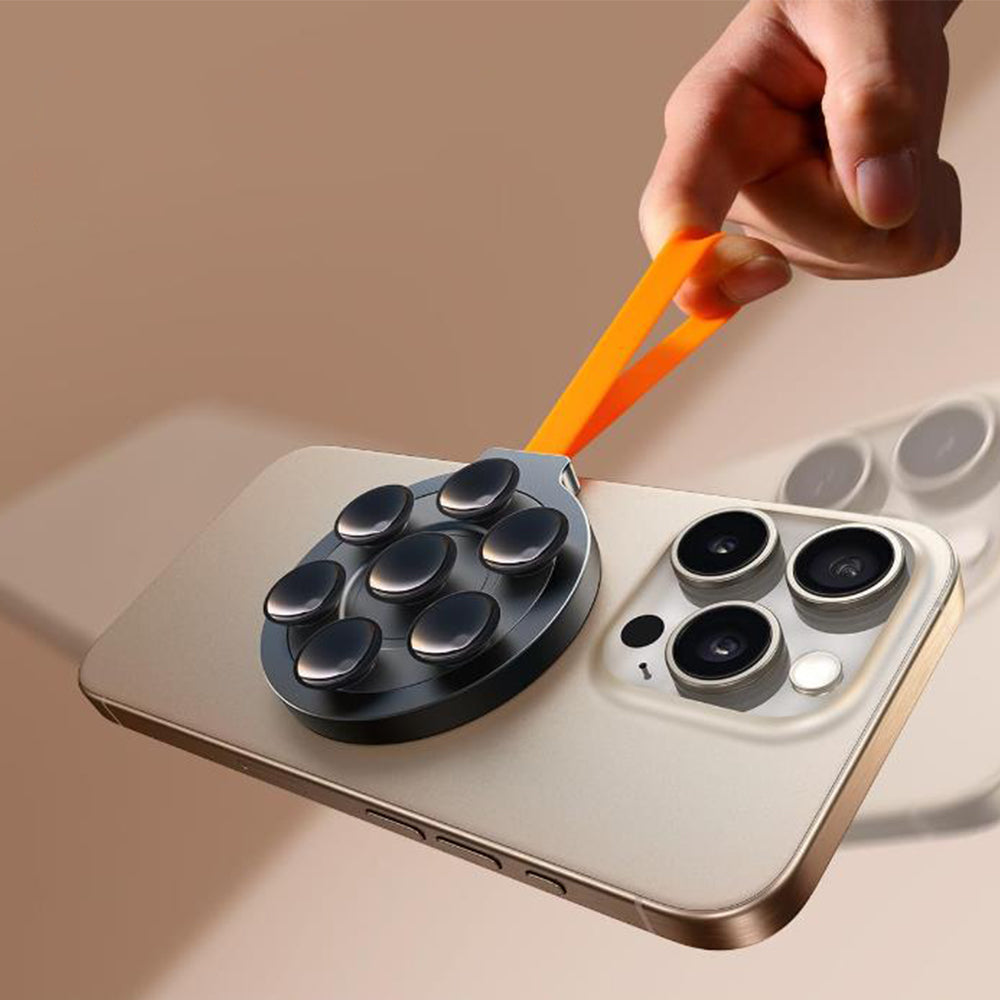 Suction Cup Phone Case Mount Magnetic Phone Grip Holder Stand for Selfies Videos Recording Orange