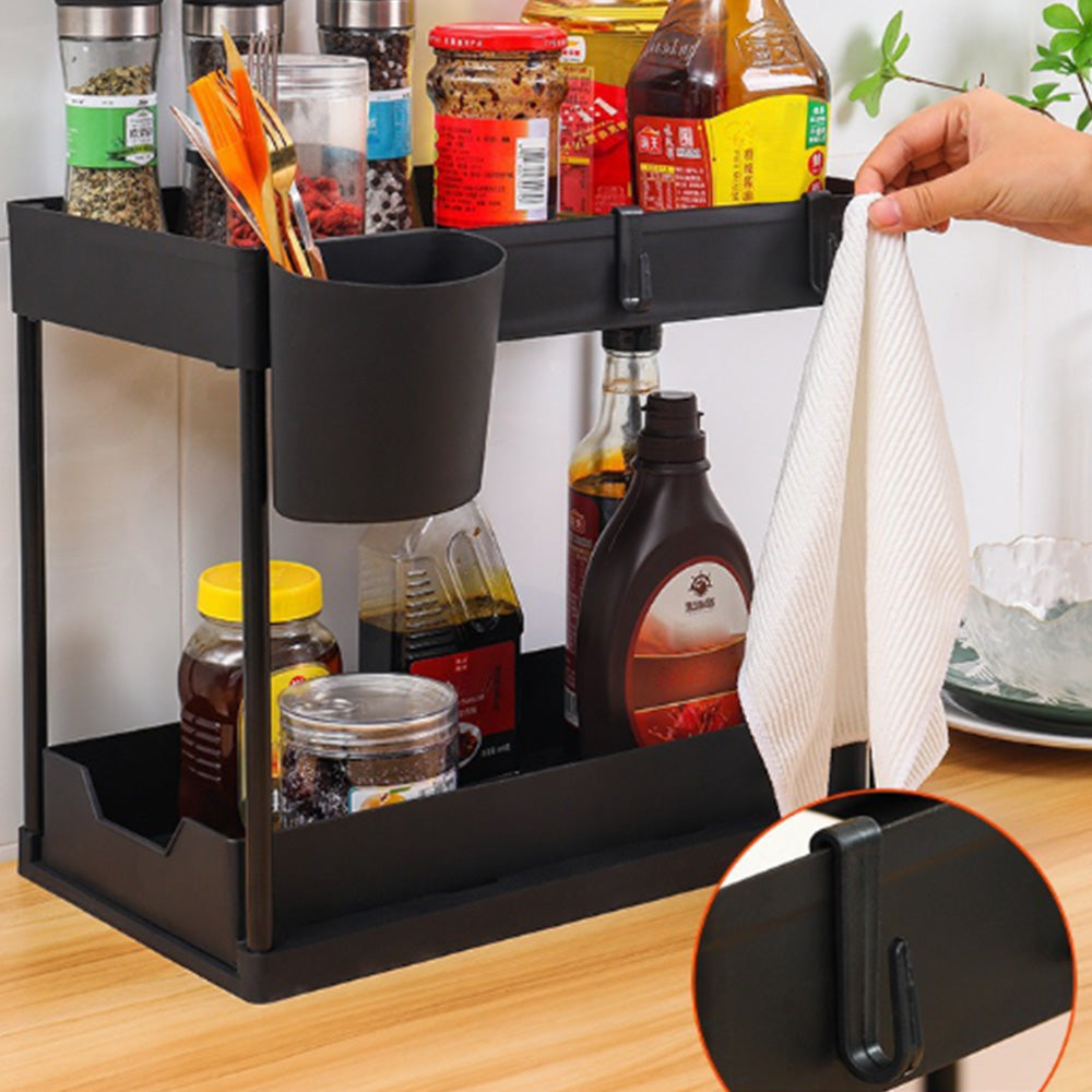 Multi-Purpose Pull-Out Storage Organizers Under Sink Organizers Rack for Bathroom Kitchen Black