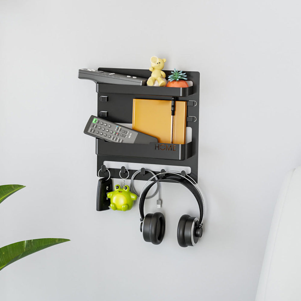 Bedside Shelf Accessories Organizer Wall Mount Self Stick On Cool Stuff for Bedroom Storage and Organization-Black
