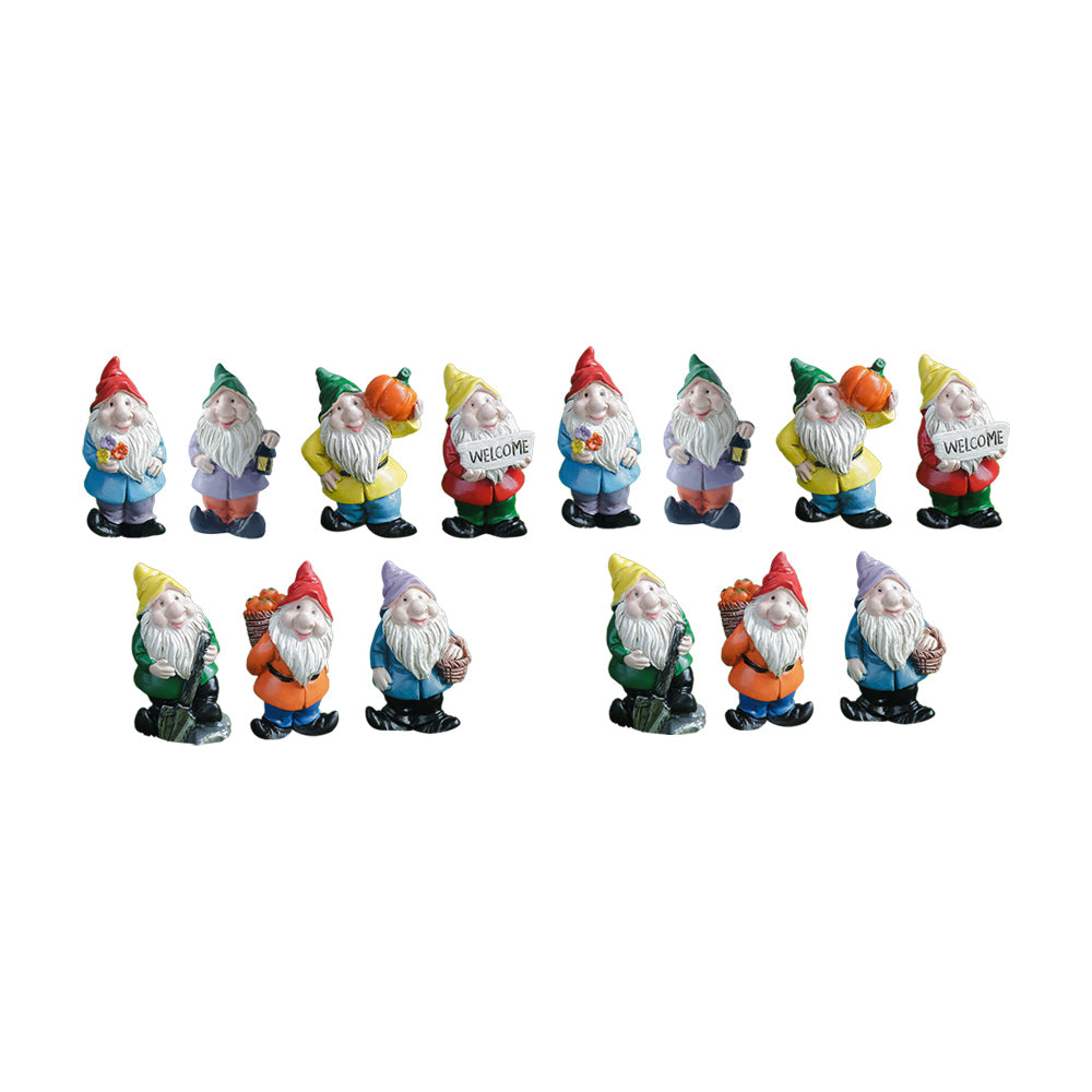 14pcs Dwarf Gnome Statue Mini Resin Miniature Gnomes Ornaments for Table Garden-Each of Style