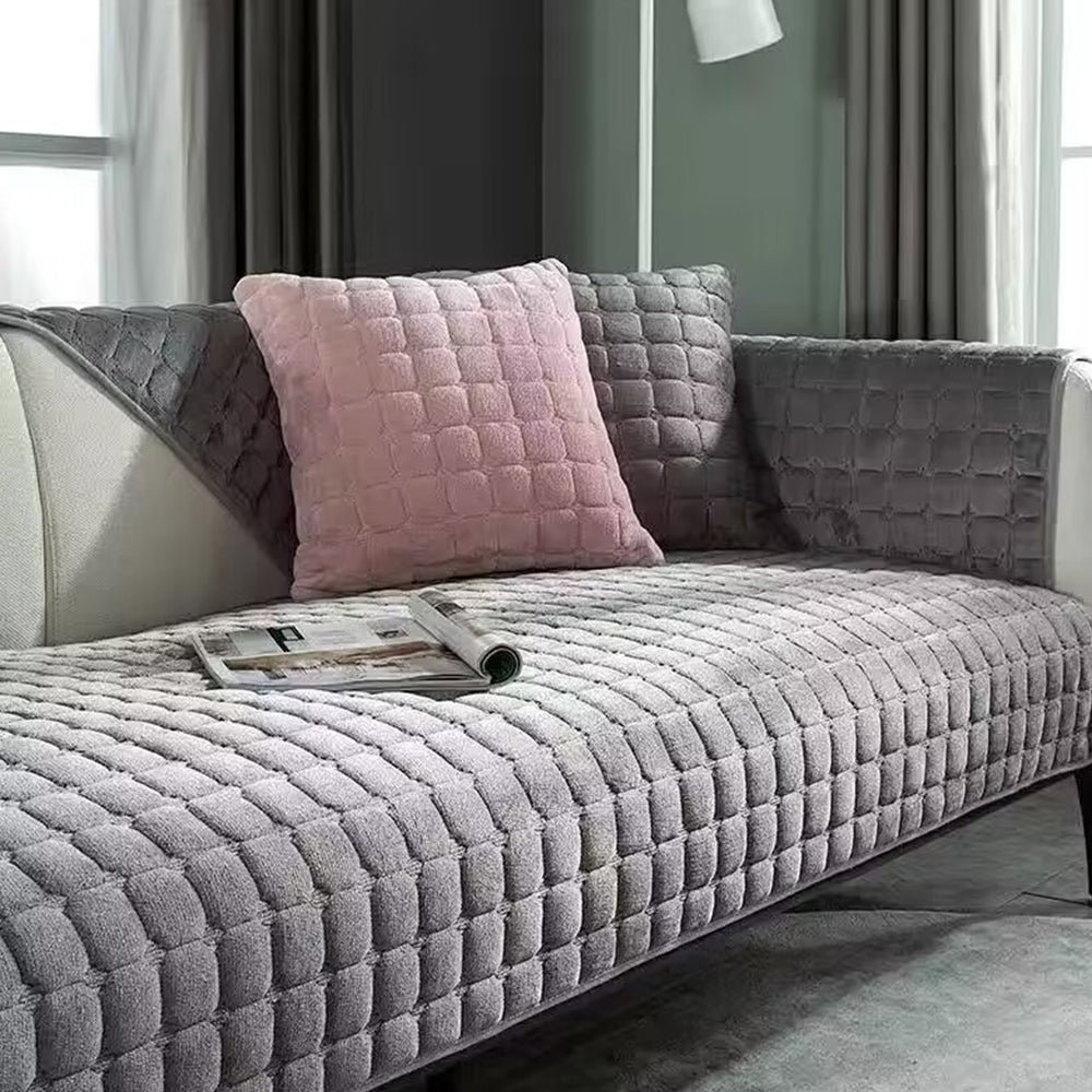 Universal Flannel Sofa Cushion Slipcover Non-Slip Thickened Sofa Cushion Towel Dark Gray