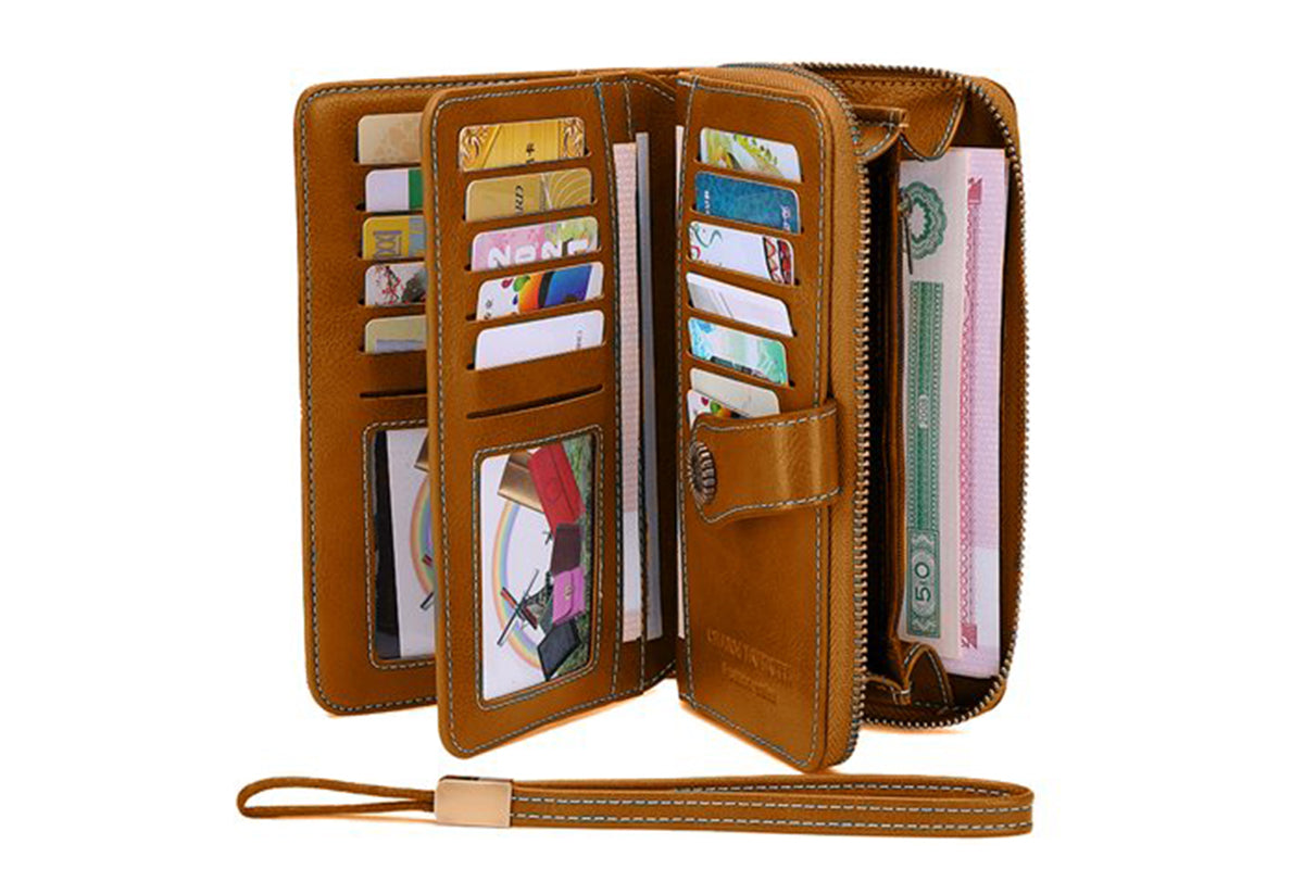 Wallet with Money Clip RFID Blocking Minimalist PU Leather for men women-Brown