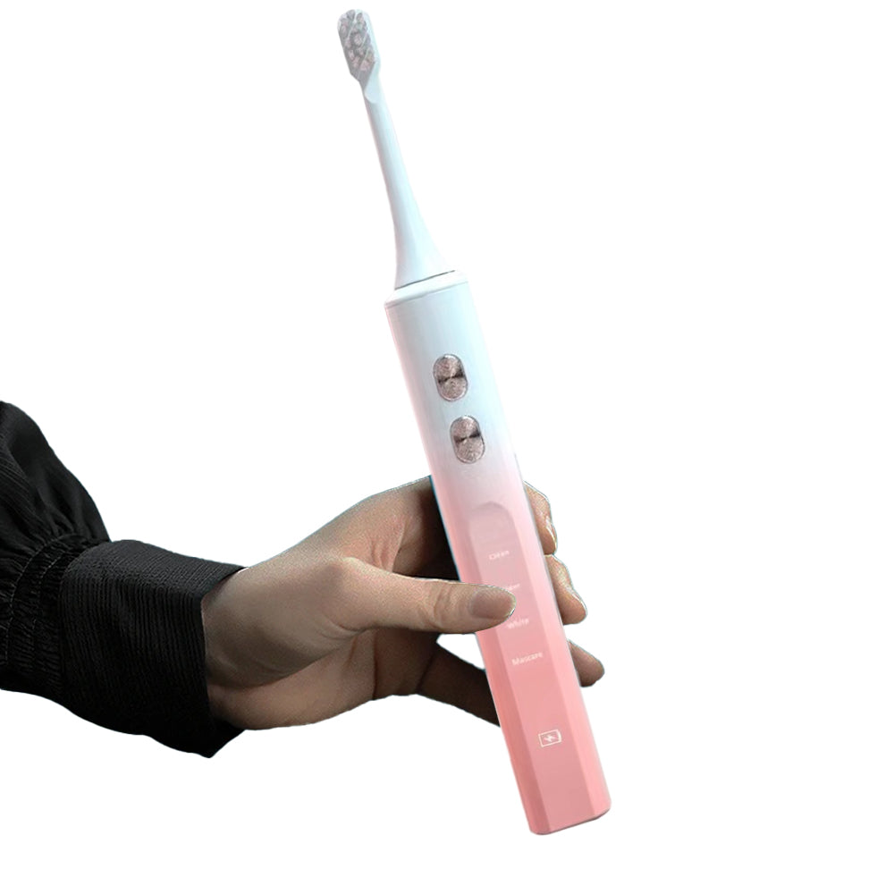 Travel Electric Toothbrush Self-Cleaning Vibration Toothbrush with 2Pcs Replacement Brush Head and Disinfection Storage Case Pink Green Gradient