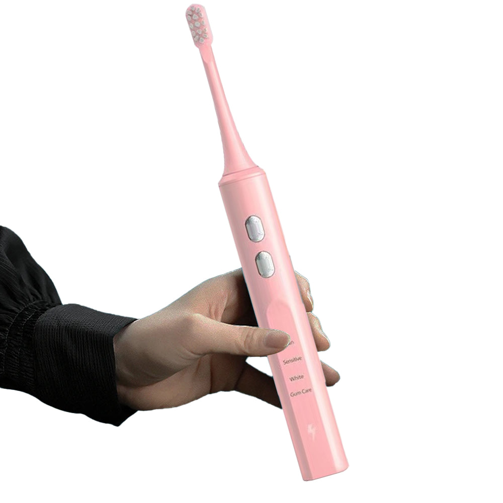 Travel Electric Toothbrush Self-Cleaning Vibration Toothbrush with 2Pcs Replacement Brush Head and Disinfection Storage Case Pink