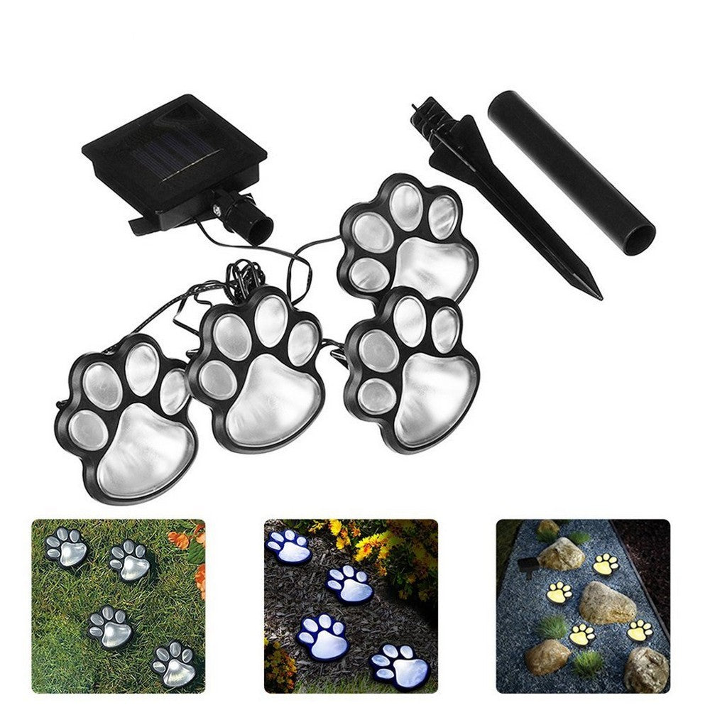 4pcs LED Solar Footprint Lights Paw Print Design Solar Lamps Outdoor Landscape Lighting LED Path Decorative Lights -White