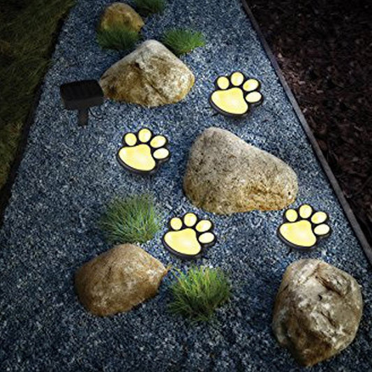 4pcs LED Solar Footprint Lights Paw Print Design Solar Lamps Outdoor Landscape Lighting LED Path Decorative Lights -Warm White