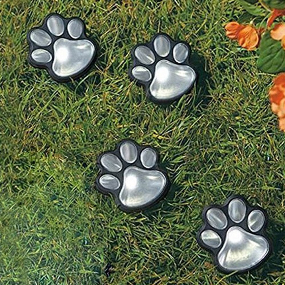 4pcs LED Solar Footprint Lights Paw Print Design Solar Lamps Outdoor Landscape Lighting LED Path Decorative Lights -White