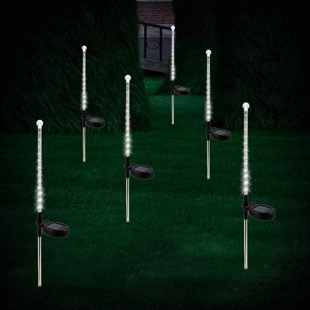 White 25 LED Meteor Shower Falling Rain Water Resistance Solar Powered Lights