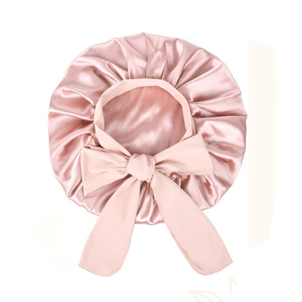 Polyester Bonnet for Sleeping Women Night Cap with Tie Band Pink