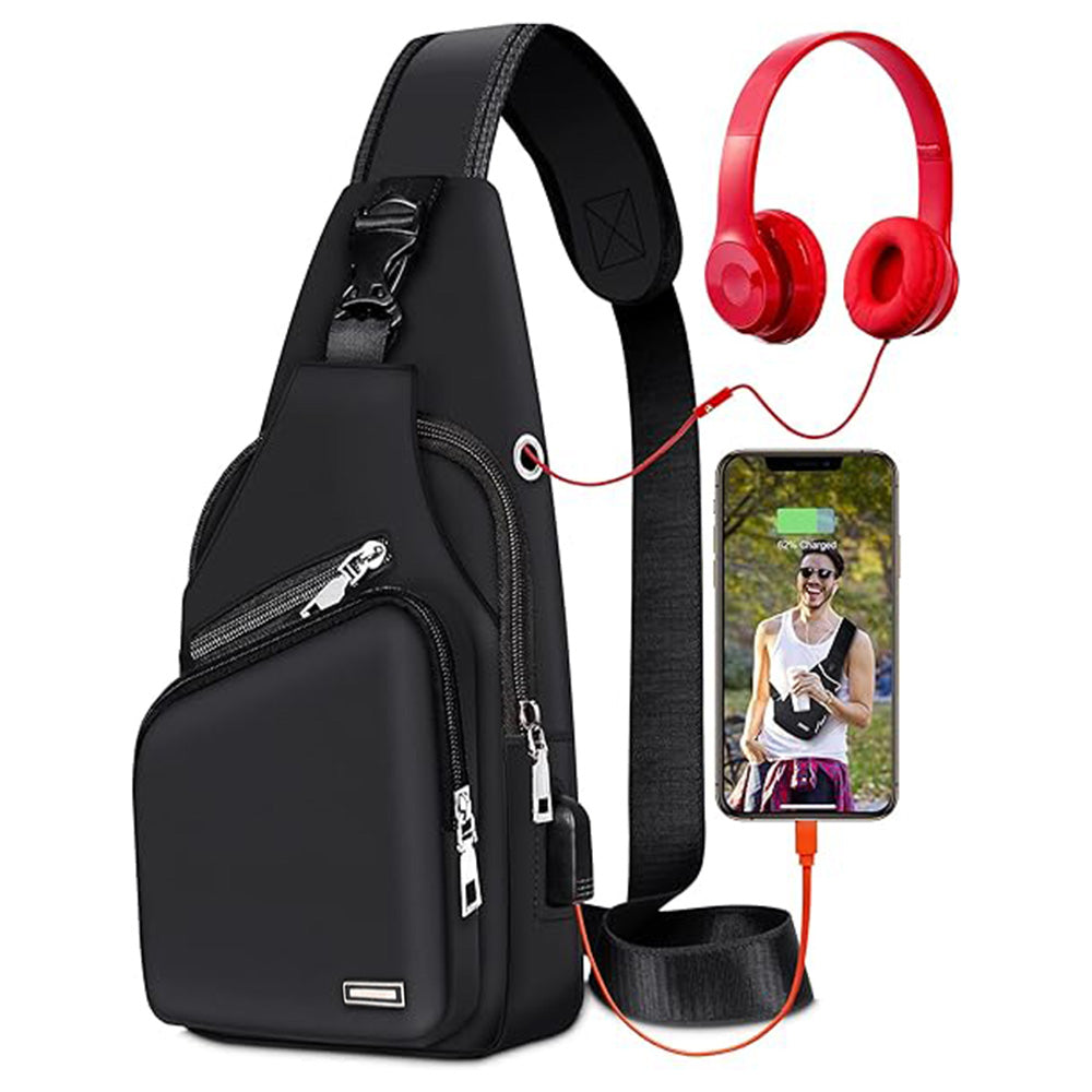 Men Chest Bag Shoulder Backpack Cross Body Satchel Travel Sling Bag Black