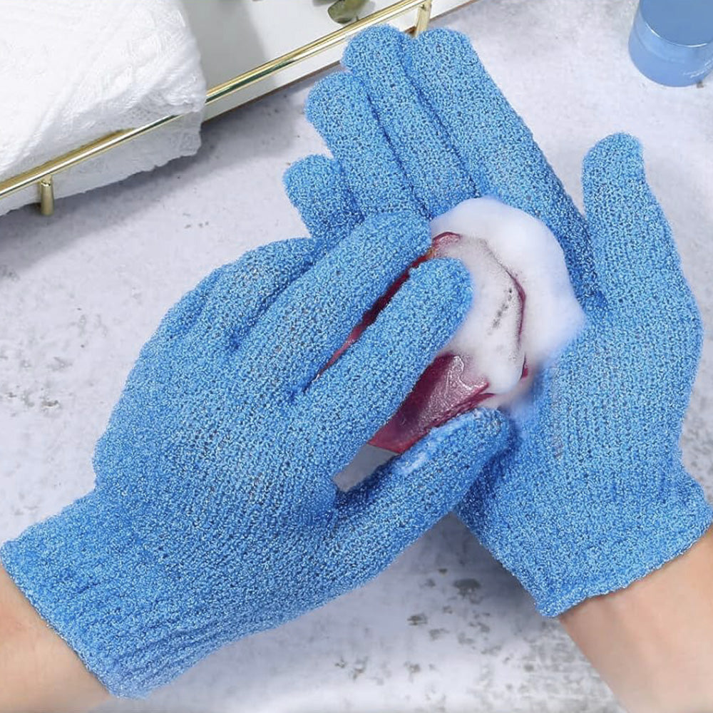 Exfoliating Shower Bath Gloves Back Scrubber Set for Body Face Dead Skin Removing Blue