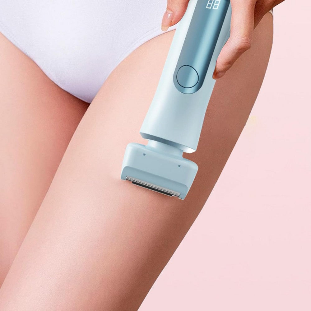 Electric Shaver and Bikini Trimmer with 2 Detachable Heads Facial Hair Remover-Blue