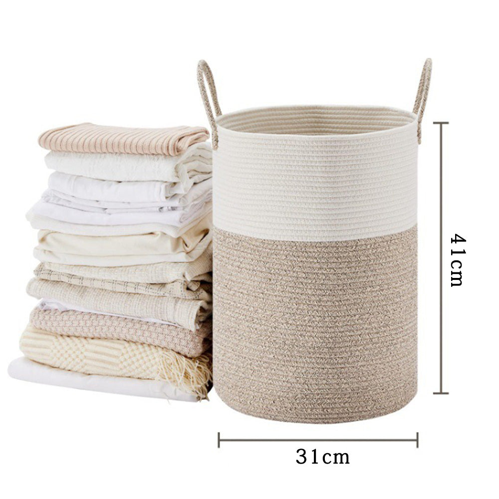 Large Woven Laundry Basket Cotton Rope Hamper for Laundry Toys & Blankets-Brown