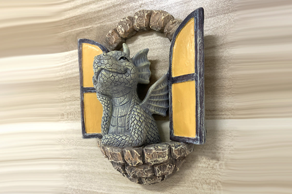 Courtyard Dragon Gate Statue Resin Carving Ornament Window Garden Dragon Meditating Sculpture Decorative Dragon-Style 1