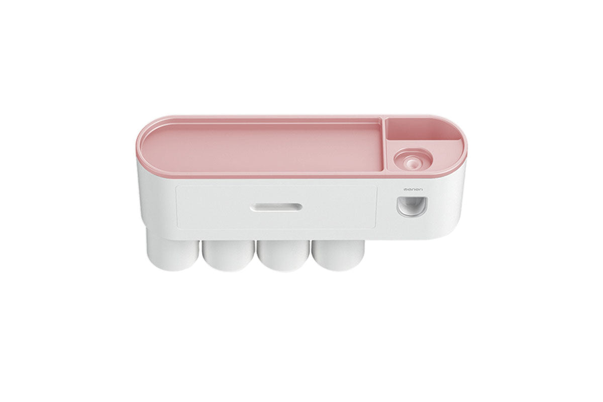 Wall Mounted Toothbrush Holder for Bathroom Automatic Toothpaste Dispenser Kit-Pink