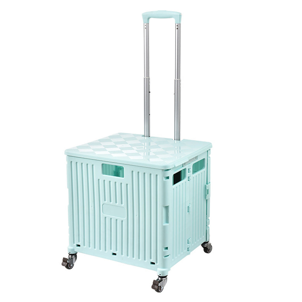 65L Folding Utility Cart Portable Rolling Crate Handcart Shopping Trolley with Lid Green