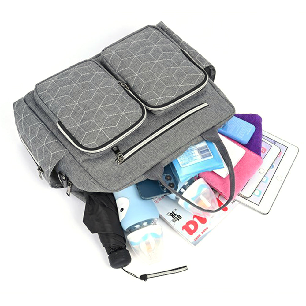 Large Mummy Bag Multi-Pocket Travel Nappy Tote Shoulder Bag Grey