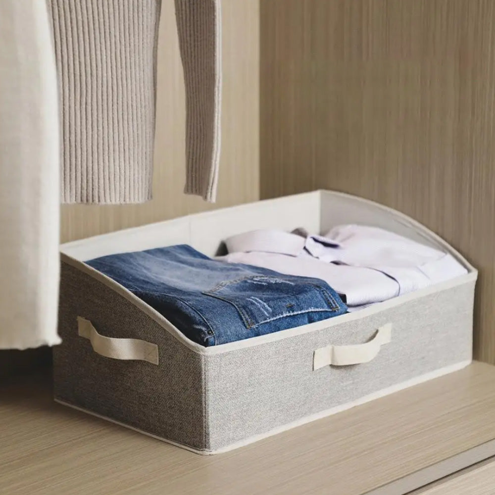 2Pcs  Storage Bin with Handles Large Capacity Closet Shelf Organizer for Clothes Blanket Hats Beige