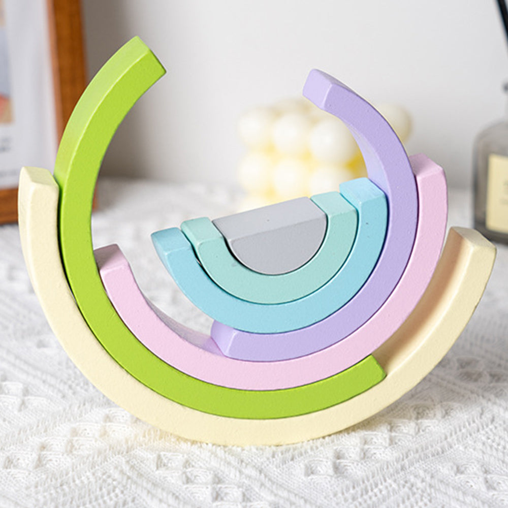 Wooden Rainbow Stacker Nesting Puzzle Blocks Jigsaw Montessori Toys Light Green
