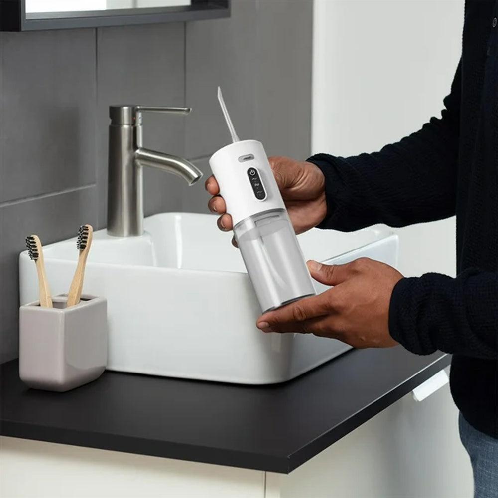 Cordless Electric Water Flosser Oral Irrigator Teeth Flosser Tooth Cleaner with 5 Nozzles White