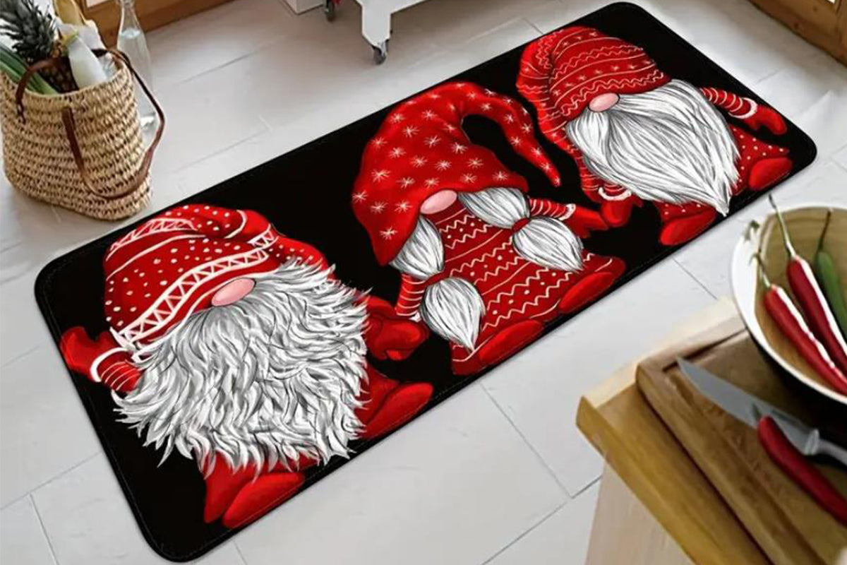 2Pcs Set Christmas Gnome Kitchen Rugs and Mats Non Slip Christmas Faceless Gnome Floor Mat for Bedroom Bathroom