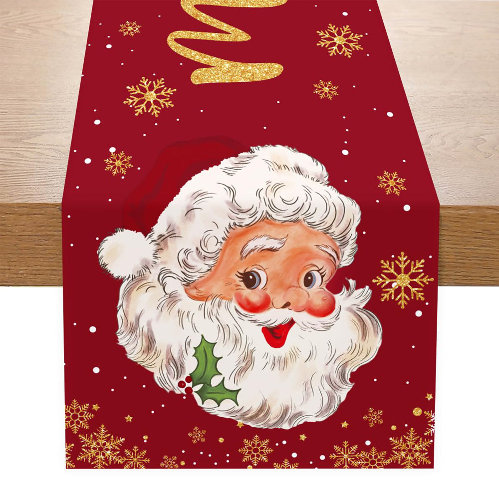 Christmas Snowflake Table Runner Wrinkle Resistant Holiday Table Runner - Santa