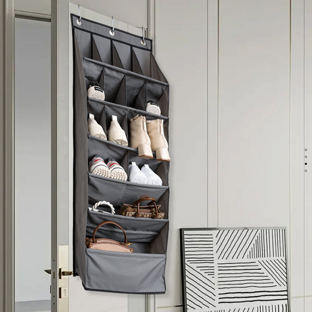 16-Grid Hanging Shoe Rack Over The Door Shoe Organizer Gray
