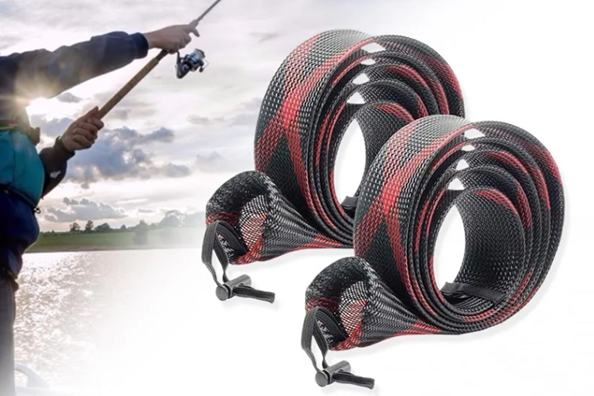 4Pcs Fishing Rod Sock with Strap Fishing Rod Sleeve for Baitcasting-Red